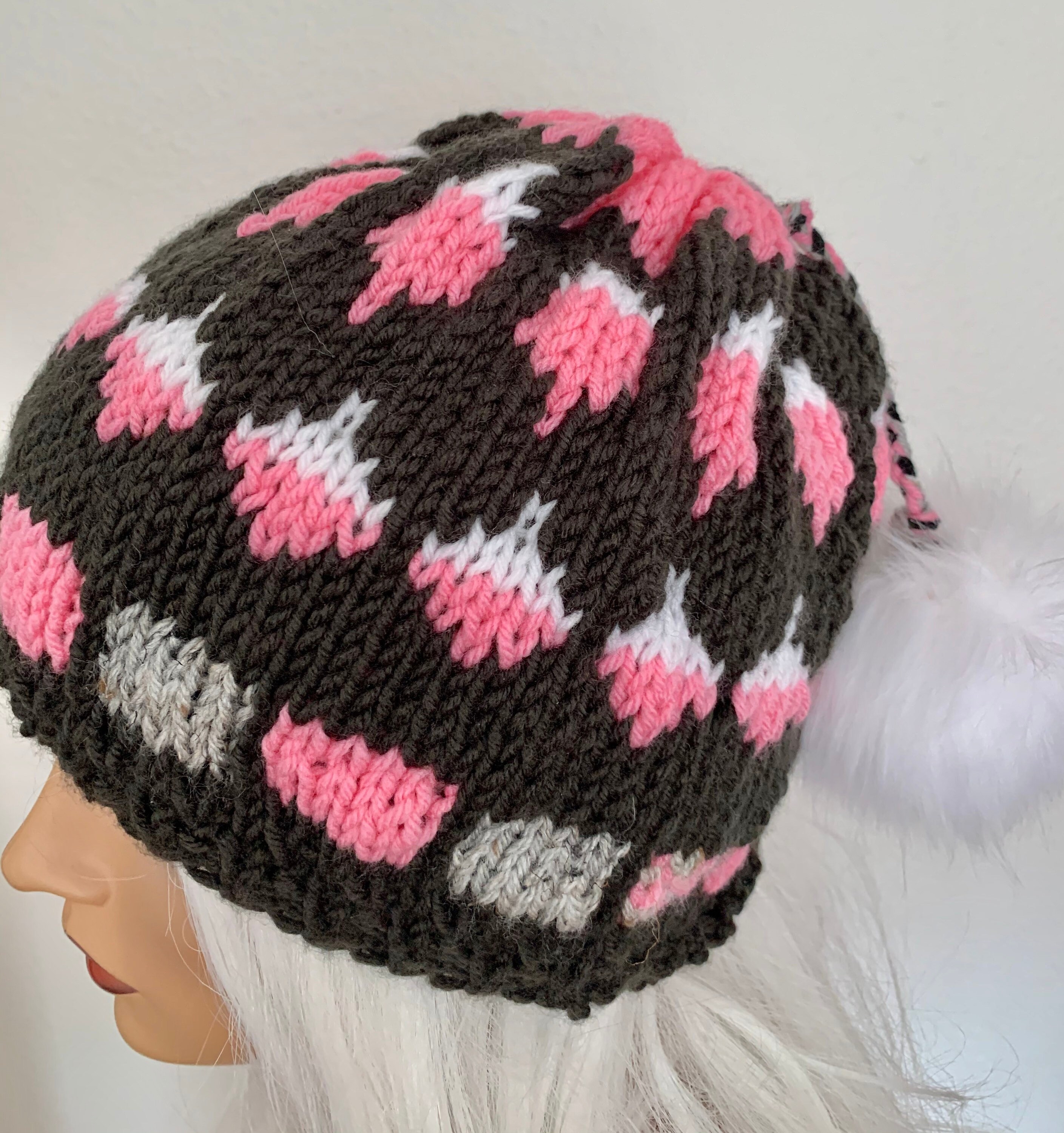 Hand Knits 2 Love Beanie Hat Cap Fair-isle Designer Adjustable Fit Pink Grey Hip Edie Fair Isle Beanie-Pink | Boden USA main image 4