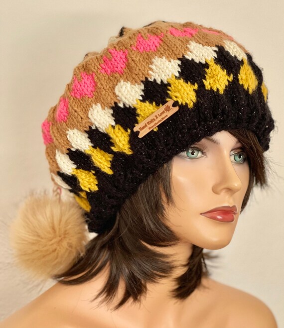 Beanie Slouch Hat Hand Knit Designer Fashion Hip Hand Knits 2 Love Beanie Hat Slouch Cap Designer Fashion  main image 4