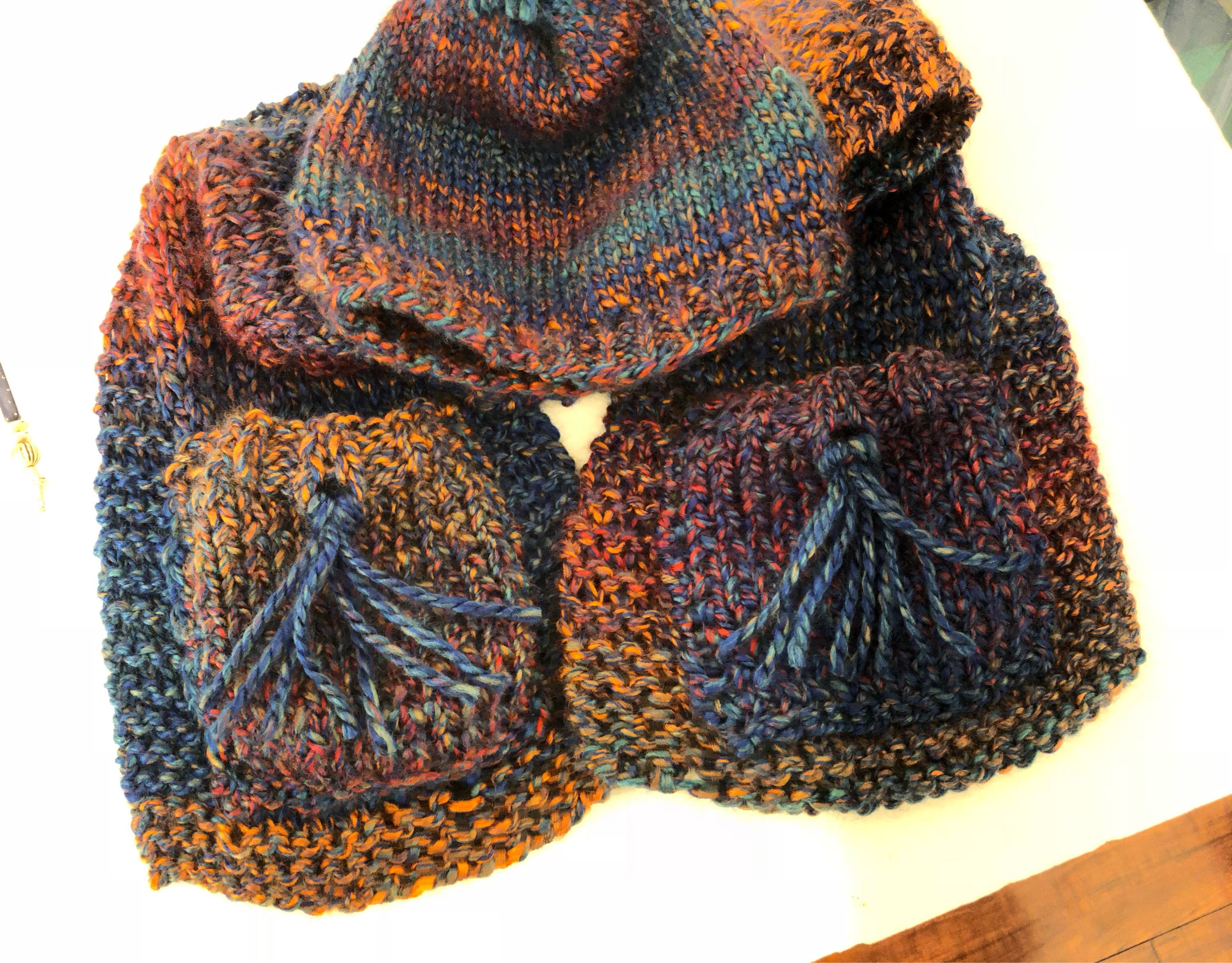 Hand Knits 2 Love Hat Scarf Set Beanie Shawl Pockets Fringe  display picture 3