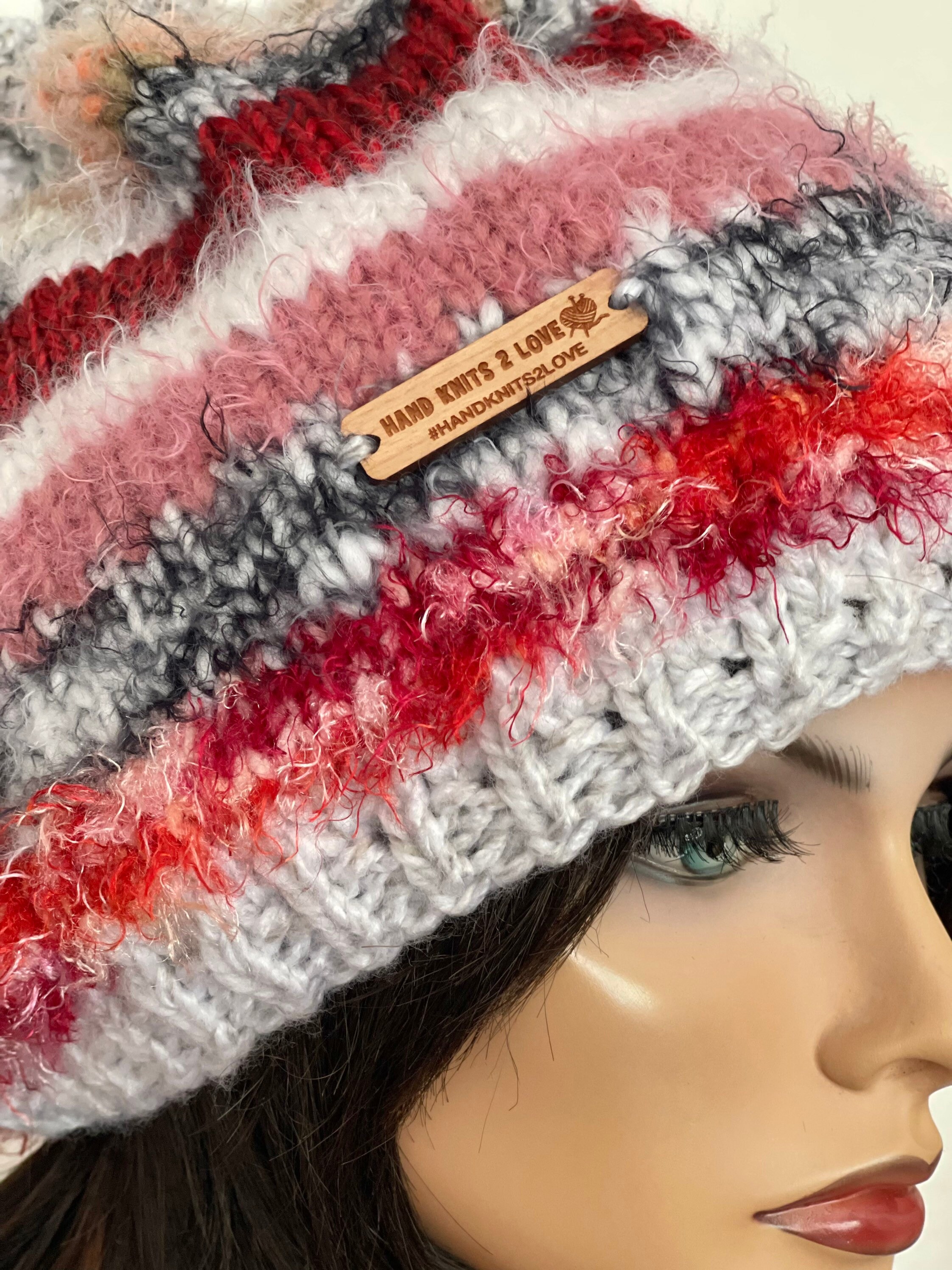 Hand Knits 2 Love Slouch Hat Beanie Cap Designer Fashion Tie  display picture 1