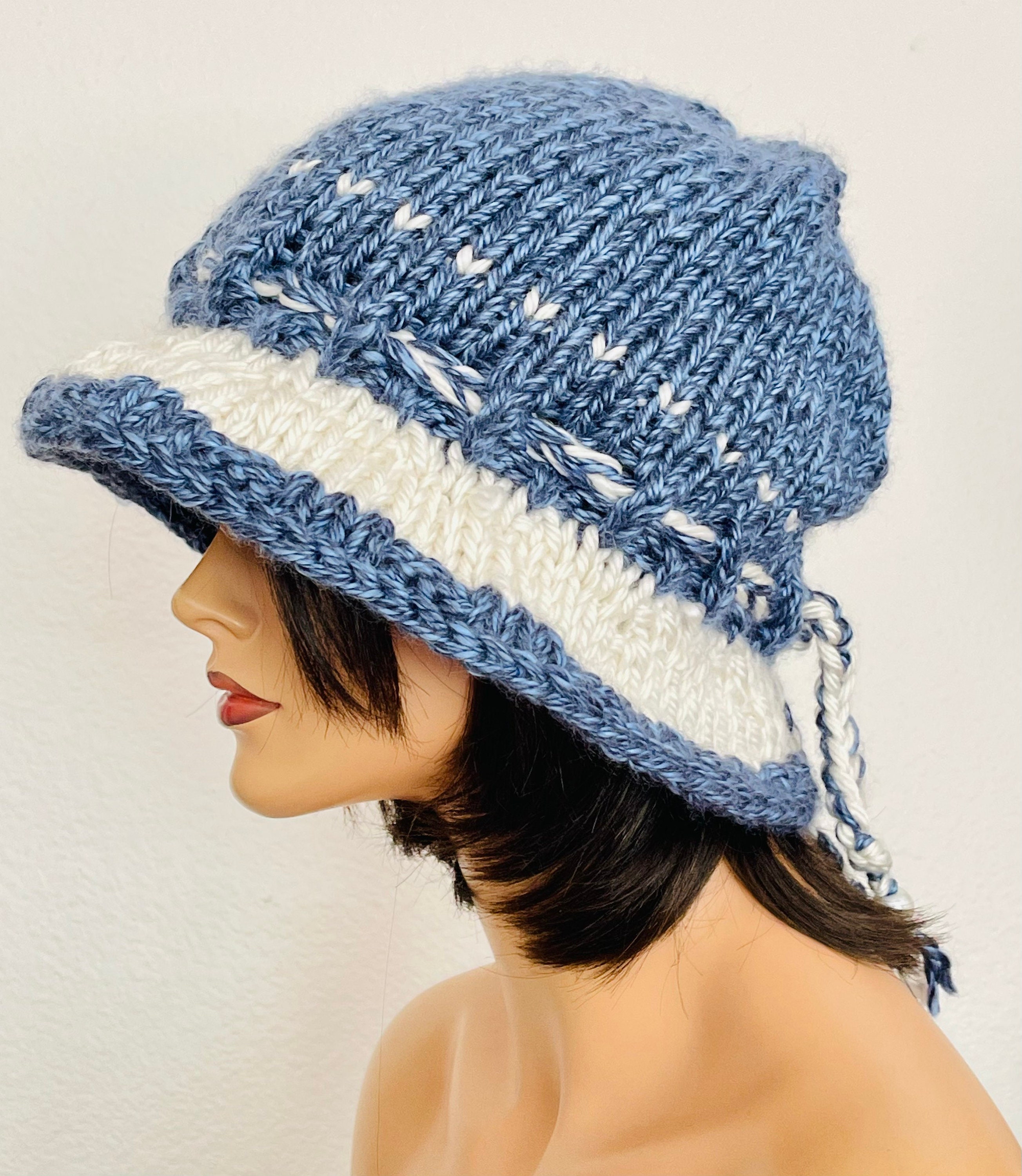 Hand Knits 2 Love Hat Brim Cap Beanie Braid Pearls Ombre  display picture 3