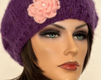 Hand Knits 2 Love Slouch Beanie Hat Cap Beret Flower Beads  display picture 3