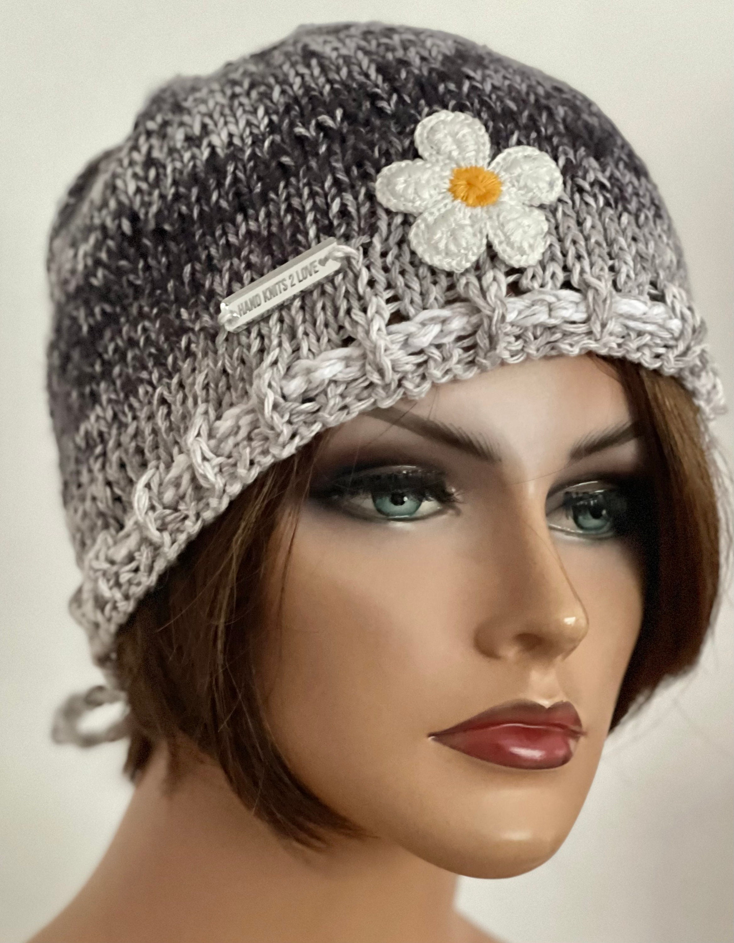 Hand Knits 2 Love Slouch Hat Cotton Flower Bead Adjustable Fit Designer Gift Hand Knits 2 Love Cotton Hat Cap Slouch Ombre Flower  main image 2