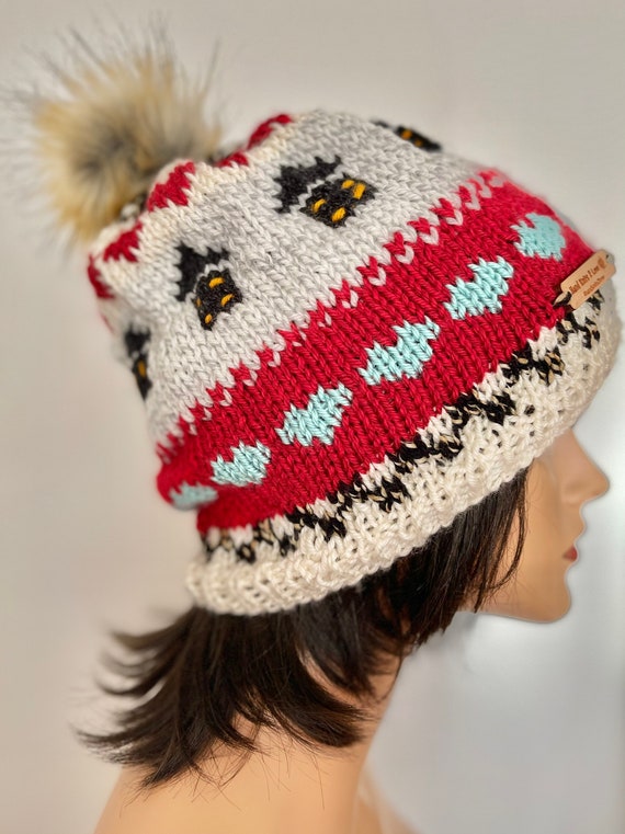 Hand Knits 2 Love Beanie Hat Cap Slouch Fair-isle Hearts  display picture 1