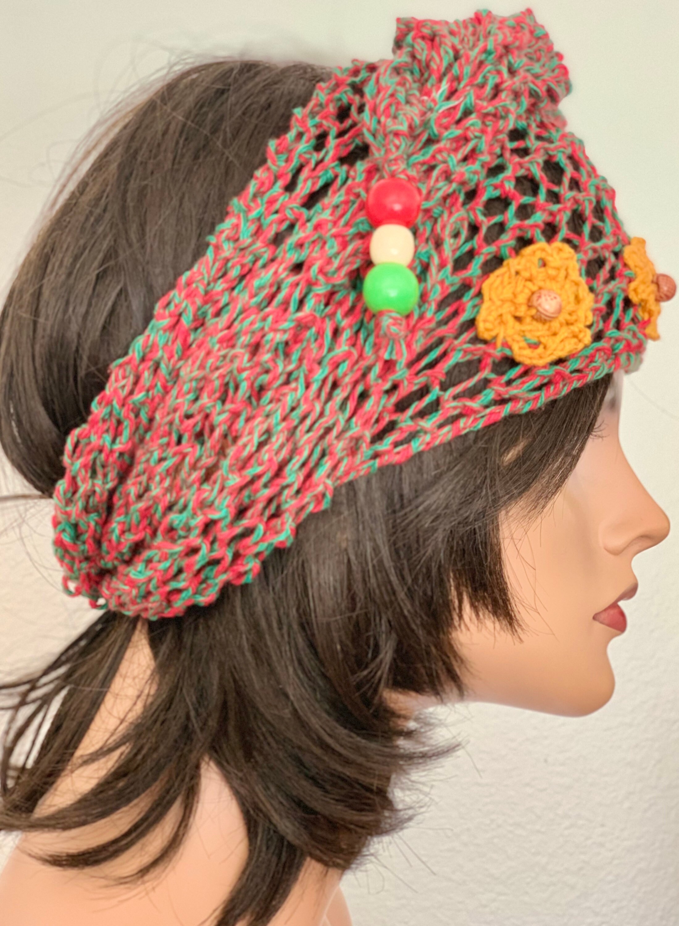 Hand Knits 2 Love Headband Bandana Headwrap Mercerized Black Cotton Flower Besds Hand Knits 2 Love Cotton Bandana Scarf Headband Headwrap  main image 2