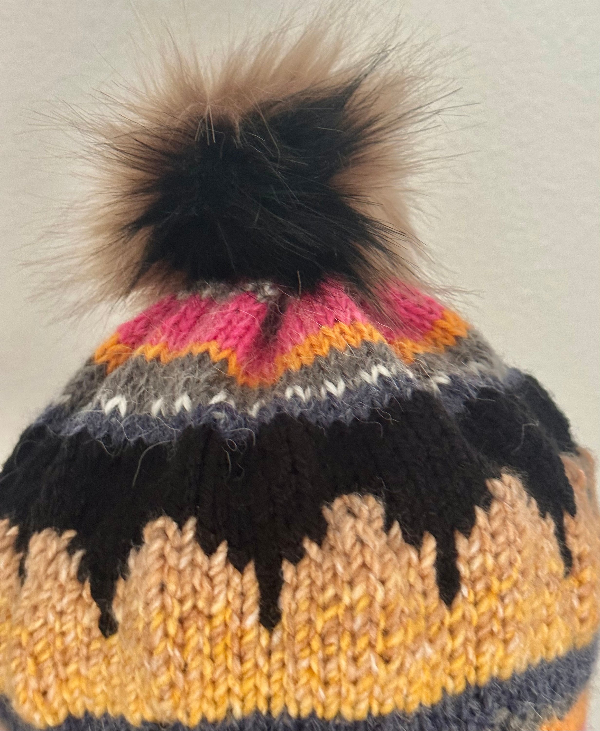 Hand Knits 2 Love Slouch Hat Beanie Cap Fair-isle Designer Faux Fur Pom Pom Hip Hand Knits 2 Love Slouch Beanie Hat Fair-isle Faux Fur Pom  main image 2