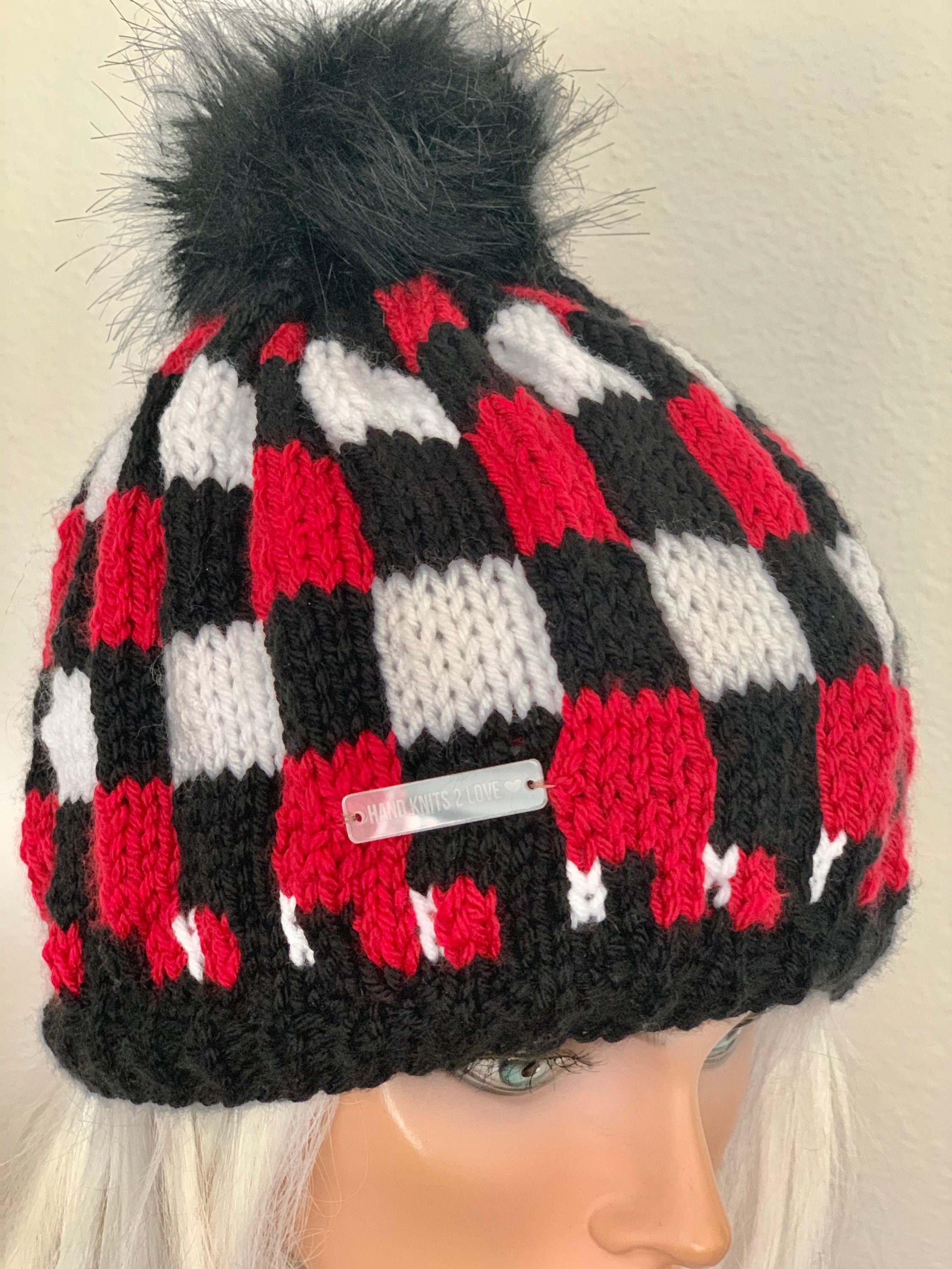 Hand Knits 2 Love Beanie Hat Cap Plaid Checkers Designer 