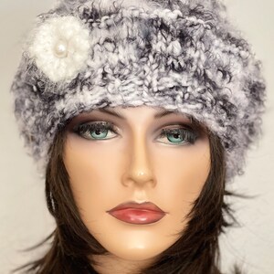 Hand Knits 2 Love Hat Beanie Cap Ombre Flower Oearl Gead Designer Fashion Mohair Look Head Hair Chemo