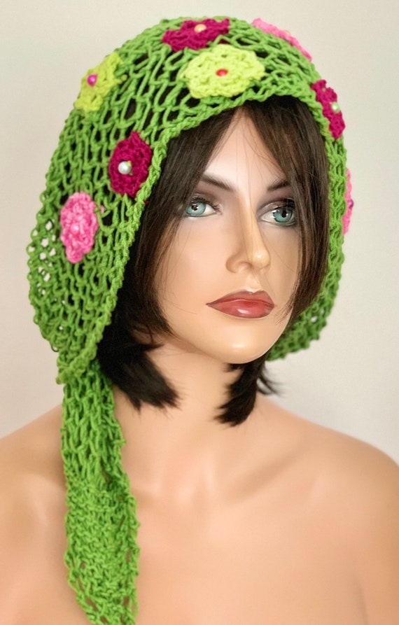 Hand Knits 2 Love Headband Head-wrap Bandana Cap Flower Buds Bubbles Designer il_fullxfull.4594779294_lpfu.jpg main image 4