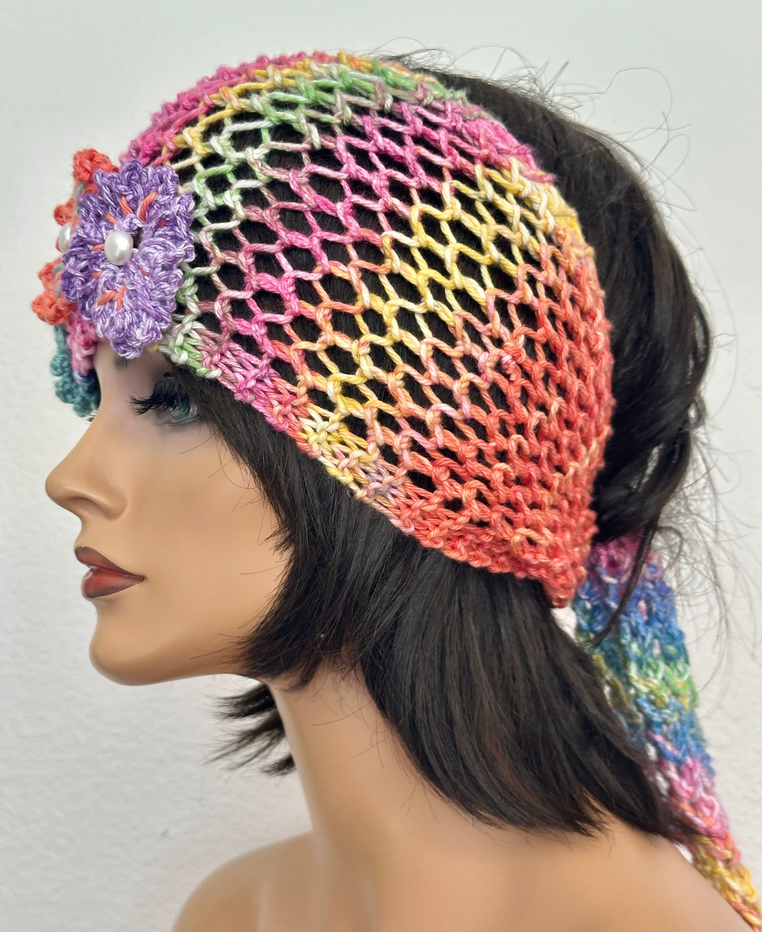 Hand Knits 2 Love Cotton Headband Bandana Headwrap  Flower Pearl Bead Designer Hand Knits 2 Love Cotton Headwrap Bandana Headband Ombré  main image 3