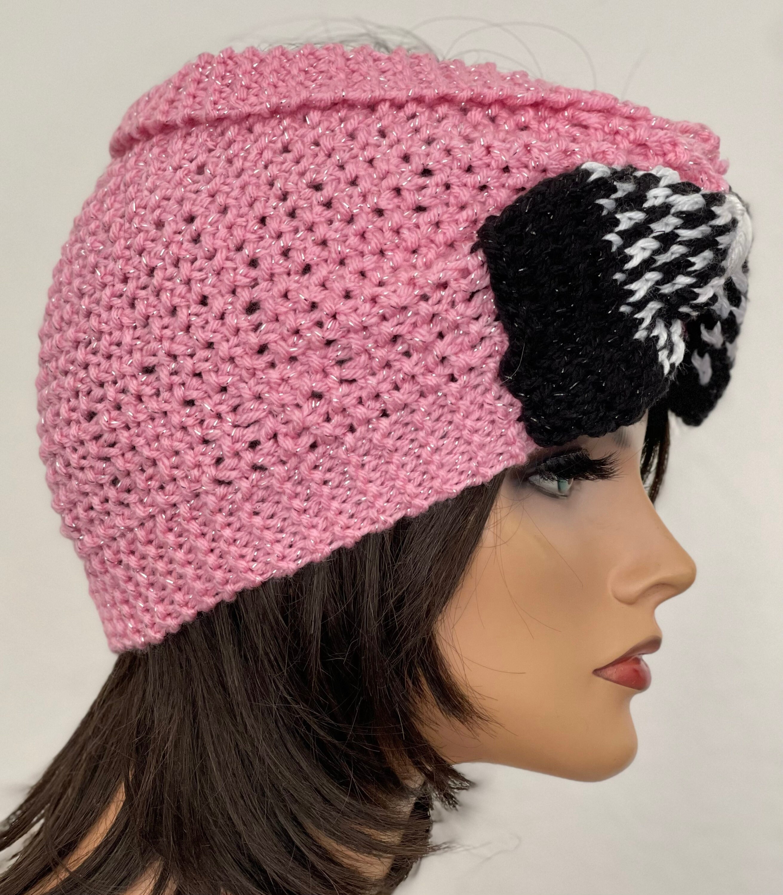 Hand Knits 2 Love Bandana Headband Turban Headwrap Pink Shine Bow Designer Hip Hand Knits 2 Love Headband Bandana Headwrap Mercerized  main image 4
