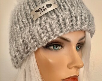 Hand Knits 2 Love Beanie Hat Cap Silver Grey Follow Your  display picture 3