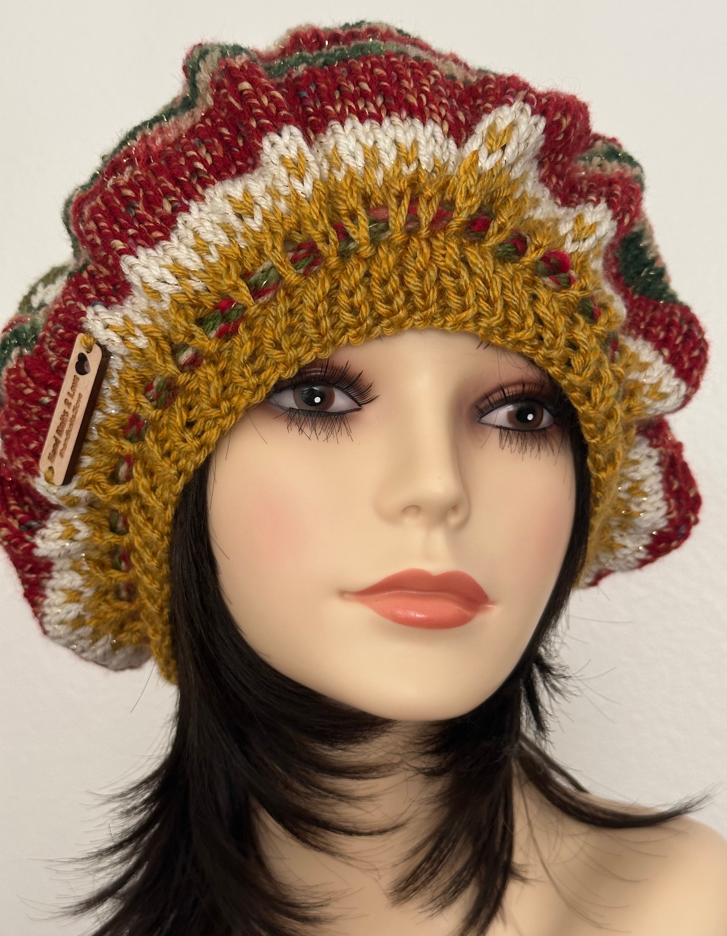 Hand Knits 2 Love Slouc Hat Tam Beanie Roomy Fair-isle 