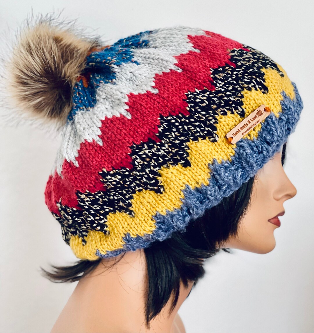 Hand Knits 2 Love Slouch Hat Beanie Cap Tam Fair-isle Faux  display picture 1