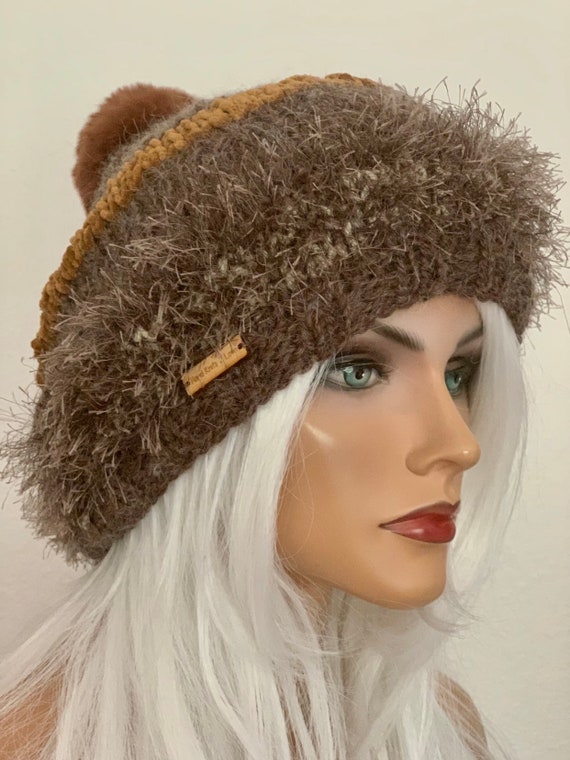 Hand Knits 2 Love Slouch Beanie Hat Beret Brown Hand Knits 2 Love Slouch Beanie Hat Beret Cap Tam Designer  main image 2