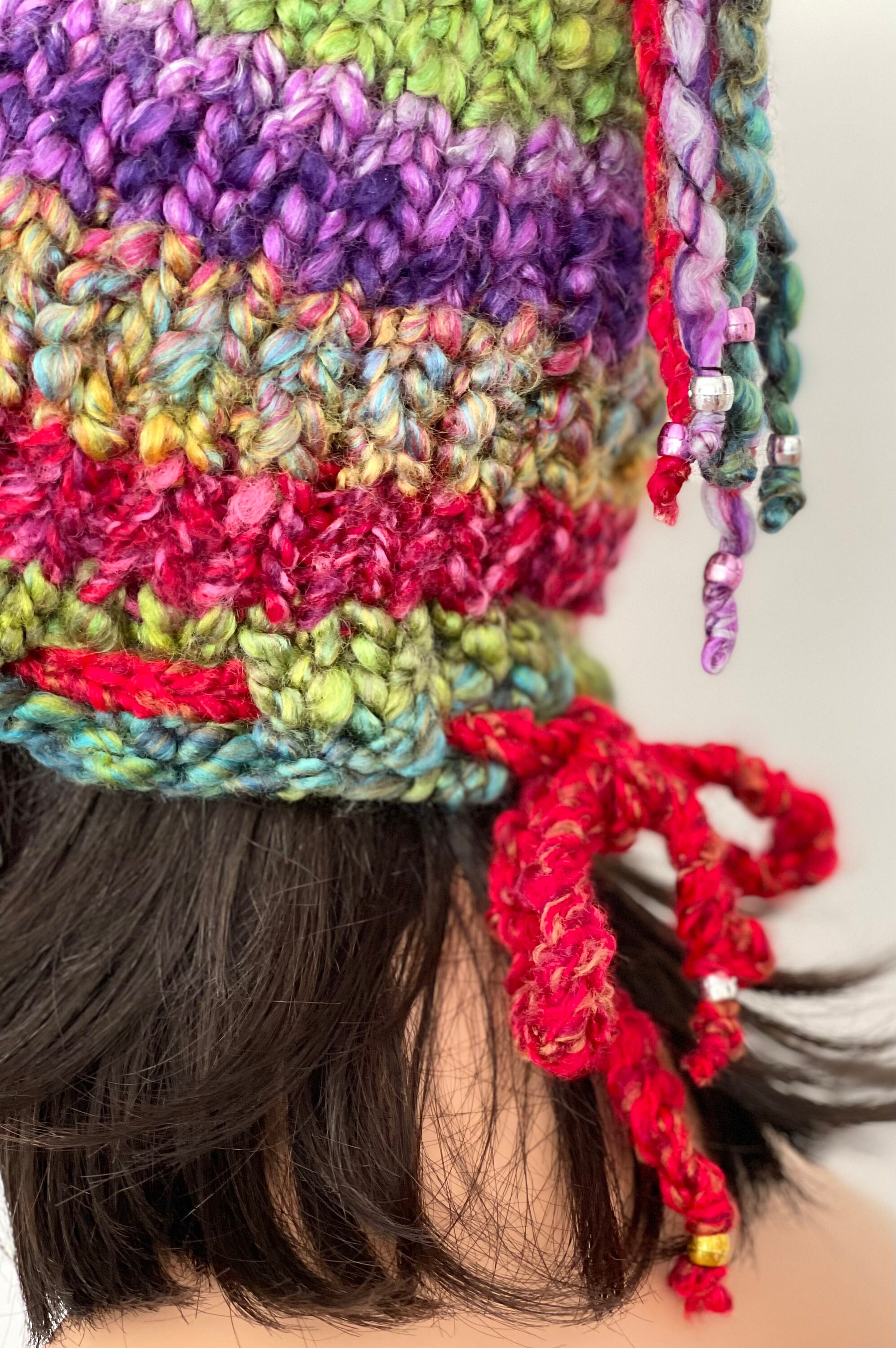 Hand Knits 2 Love Beanie Hat Cap Boucle Multicolors Tassel  display picture 2
