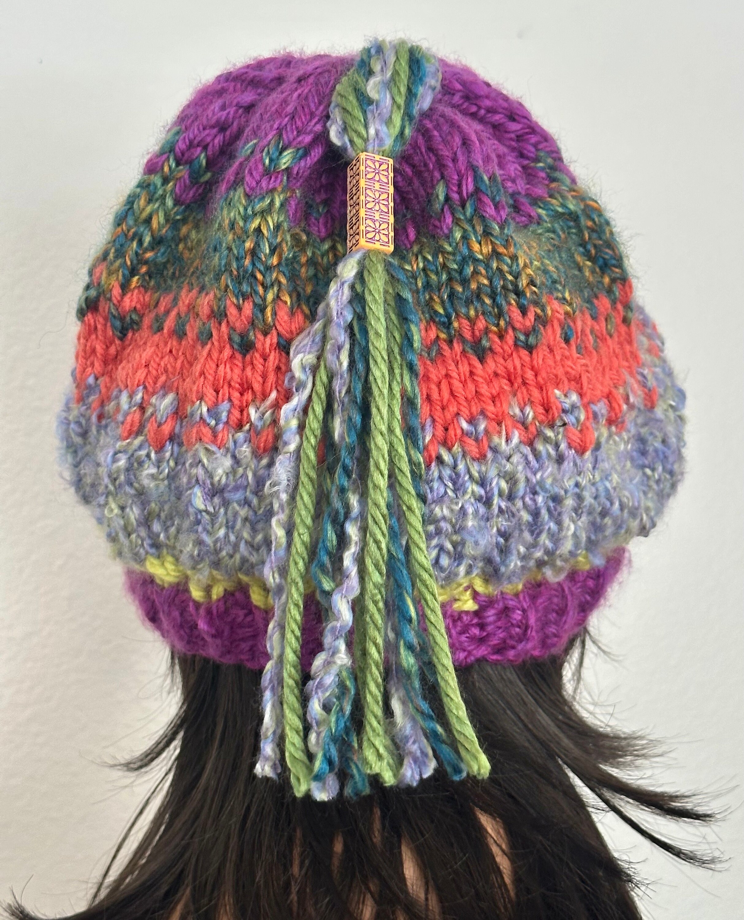 Hand Knits 2 Love Beanie Hat Slouch Cap Fair-isle Braid Beads Designer Shine Hip Fair Isle Hat – Peruvian Link Alpaca Collection main image 4