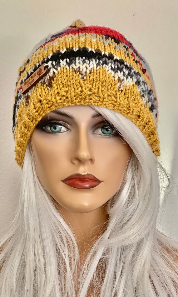 Hand Knits 2 Love Winter Hat Slouch Beanie Bow Gem Designer Fashion Ombré Chic Hand Knits 2 Love Slouch Beanie Hat Cap Designer Ombre Faux  main image 2