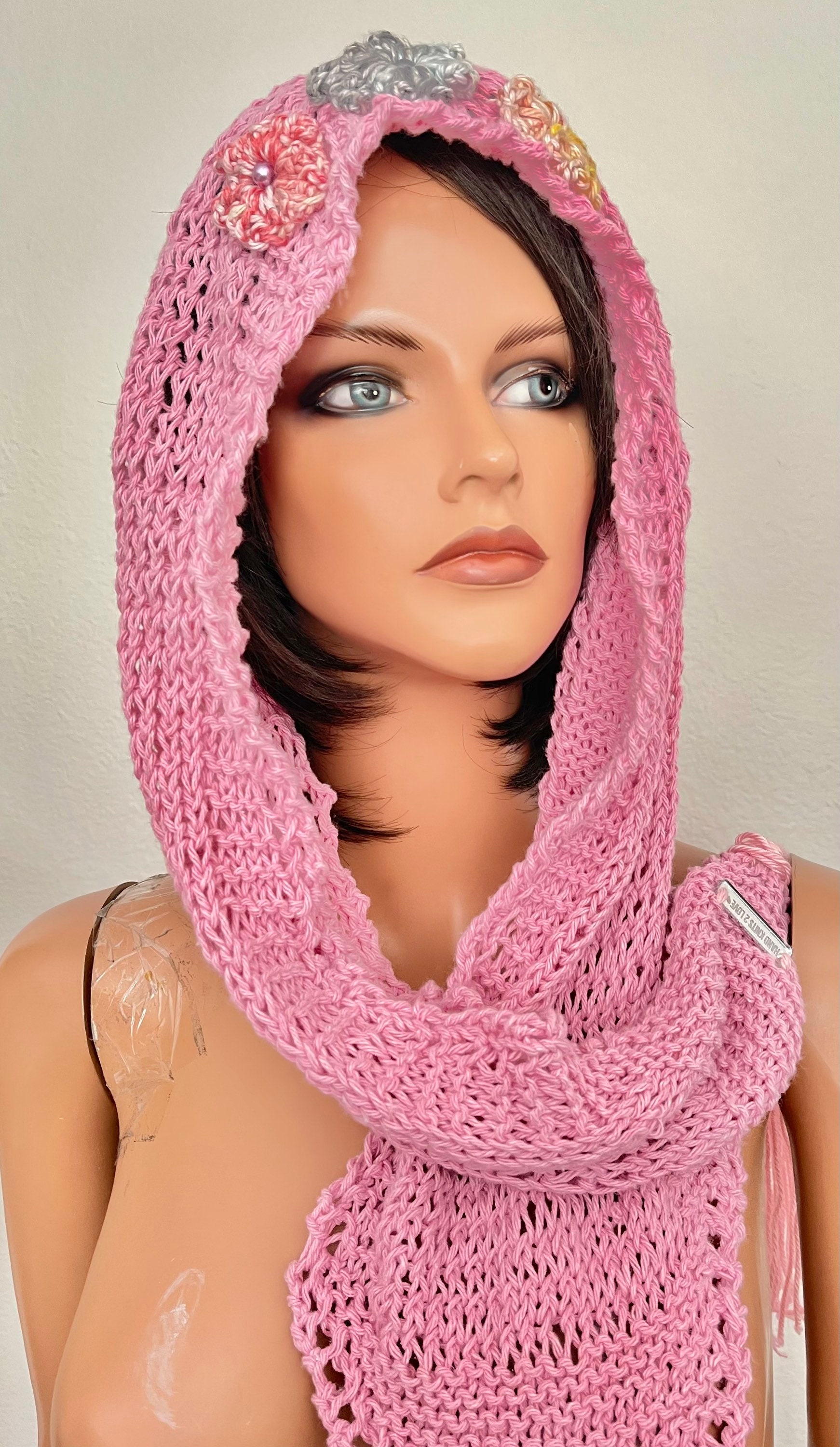 Hand Knits 2 Love Cotton Bandana Cap Slouch Headband Tassels 