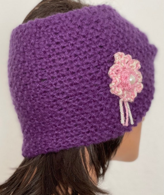 Hand Knits 2 Love Headband Bandana Turban Purple Glowers Beads Designer Lace Hip Hand Knits 2 Love Soft Cotton Bandana Headband Turban Scarf  main image 3