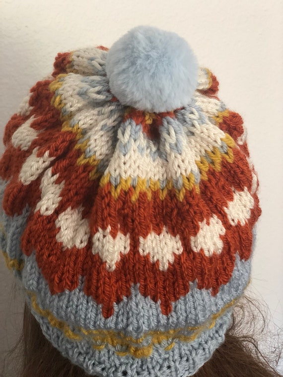 Hand Knits 2 Love Slouch Hat Beanie Fair-isle Decorative Beads Designer Bubble Hand Knits 2 Love Slouch Beanie Hat Cap Fair-isle Hearts  main image 2