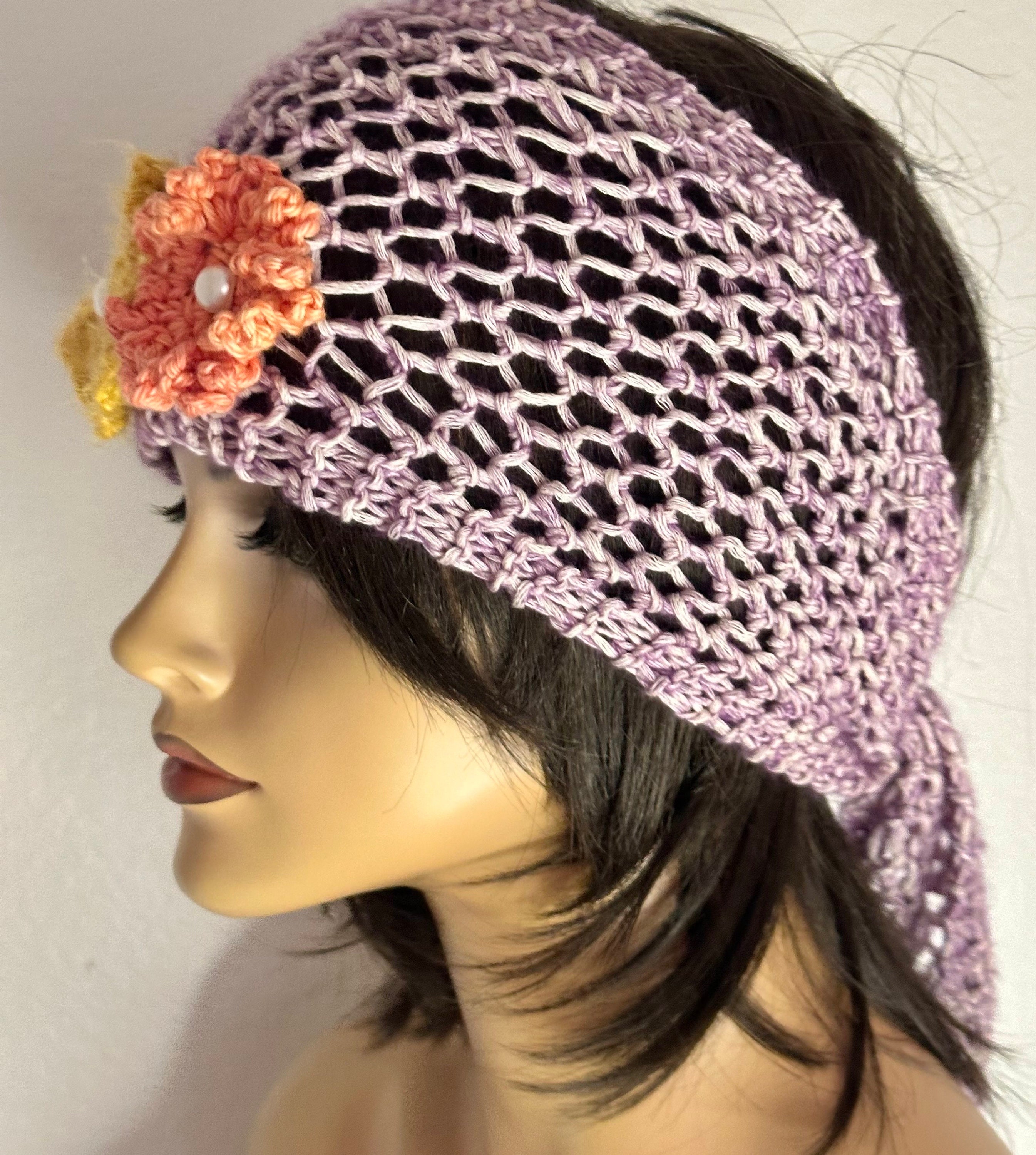 Hand Knits 2 Love Headband Bandana Turban Purple Glowers Beads Designer Lace Hip Hand Knits 2 Love Cotton Slouch Bandana Headwrap Headband  main image 4