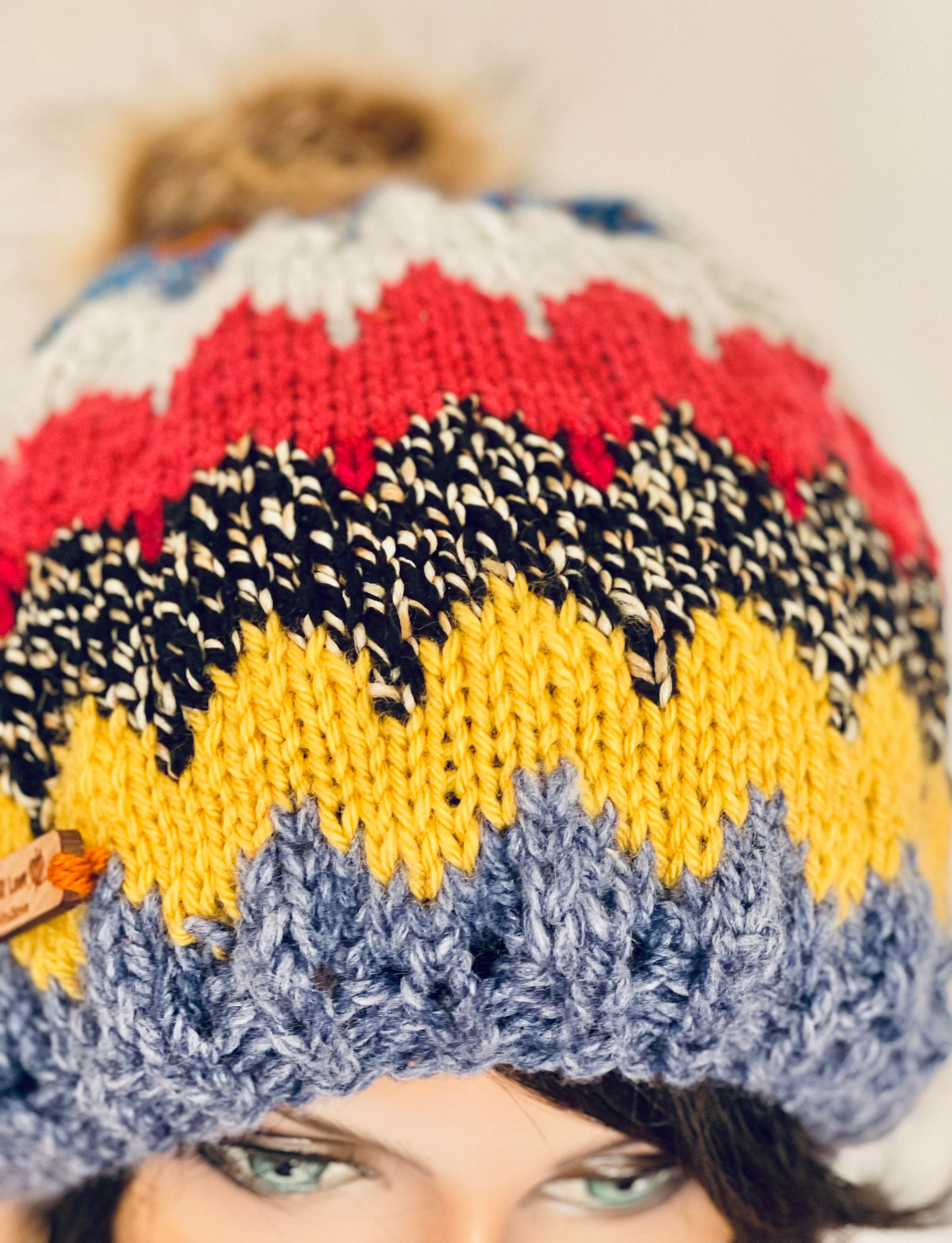 Hand Knits 2 Love Slouch Beanie Hat Cap Beret Tam Fair-isle Faux Fur Pom Pom Hip Hand Knits 2 Love Slouch Hat Beanie Cap Beret Tam Fair-isle  main image 3