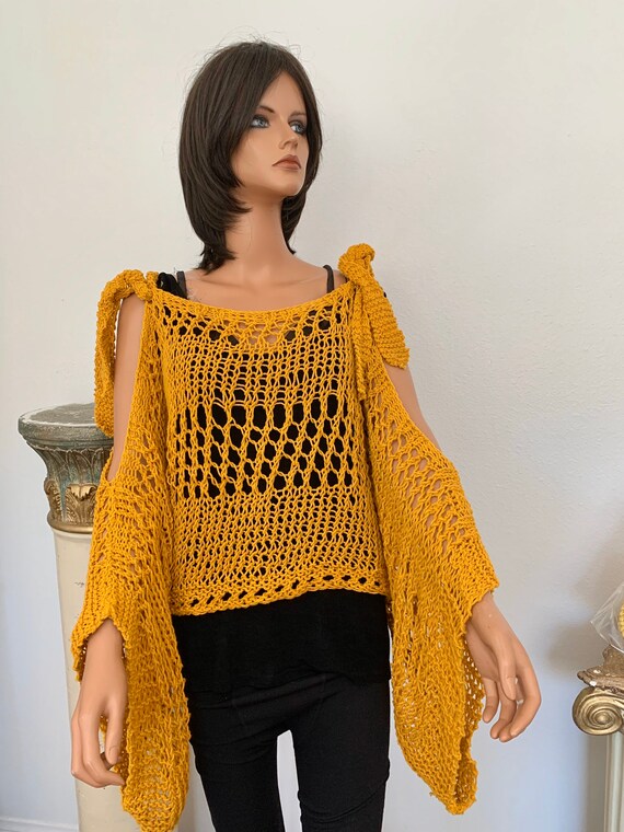Hand Knits 2 Love Cotton Poncho Shawl Caplet Wrap Designer  display picture 2
