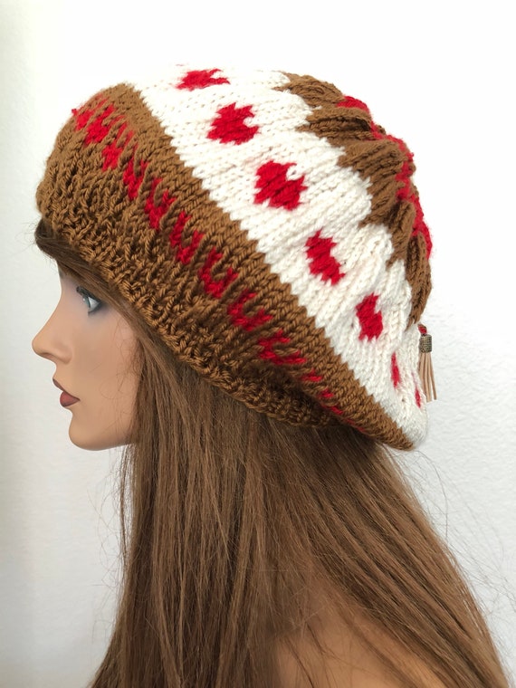 Hand Knits 2 Love Hat Slouch Beanie Cap Trendy Hand Knits 2 Love Beanie Hat Slouch Cap Faux Fur Pom Pom  main image 3