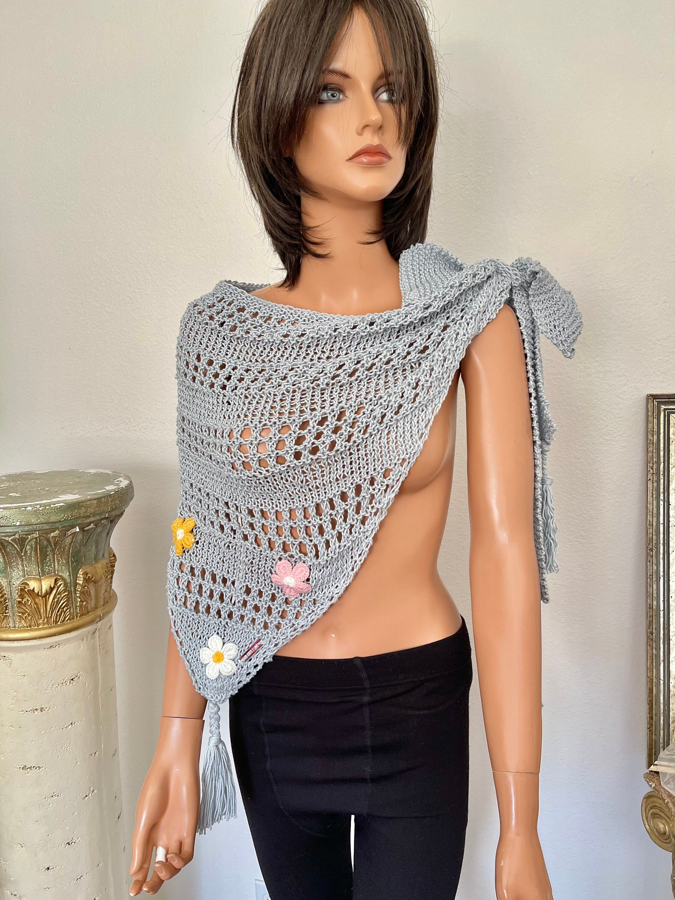 Hand Knits 2 Love Mercerized Cotton Triangle Shawl Wrap  display picture 1