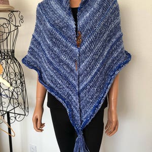 Hand Knits 2 Love Shawl Wrap Designer Fashion Fringes Denim Blues Ombre Four Seasons Gift Birthday Shower Cowl Hip Western Female Soft Cozy image 9