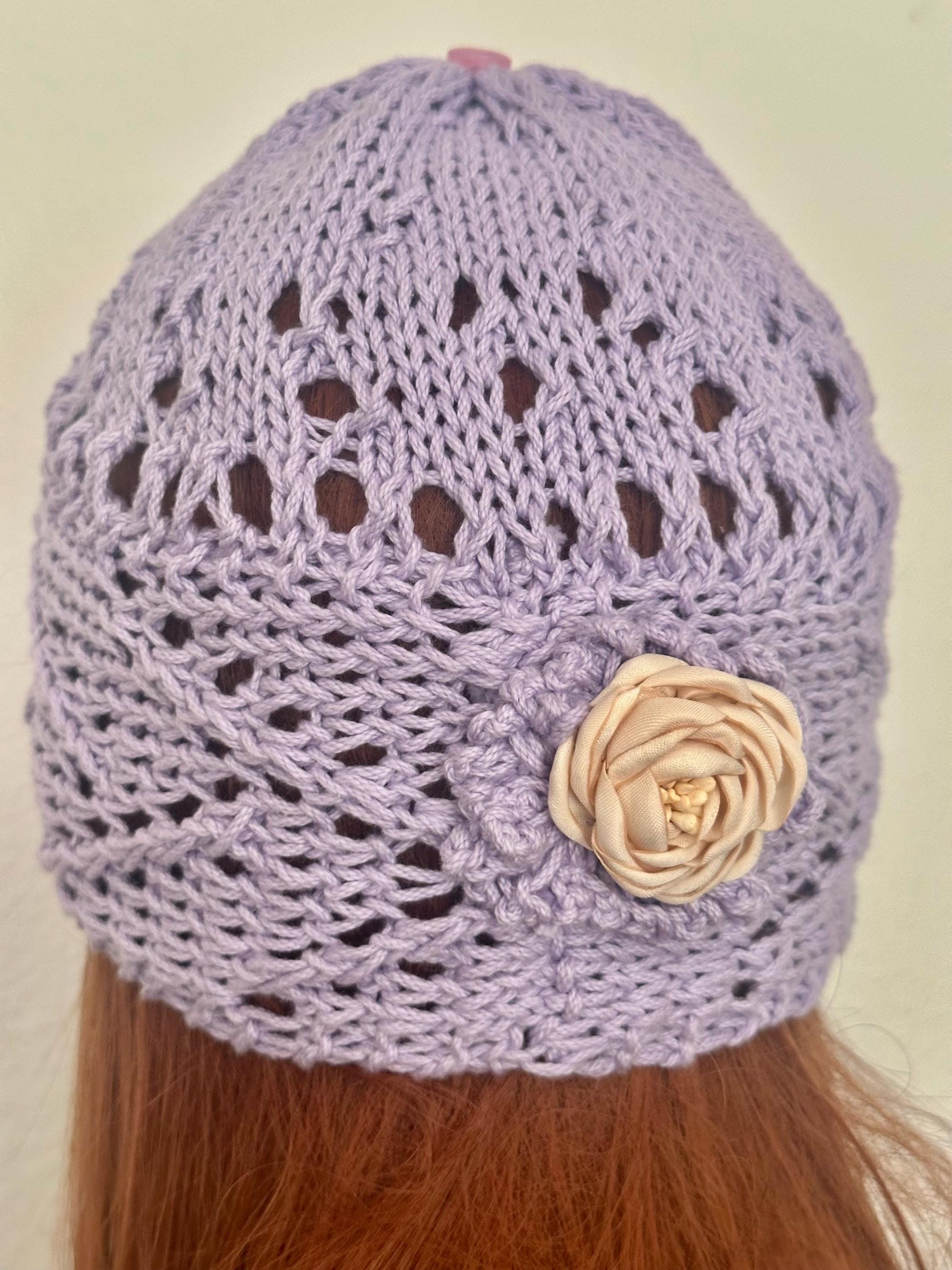 Hand Knits 2 Love Cotton Hat Cap Flower Decorative Lace Bead 