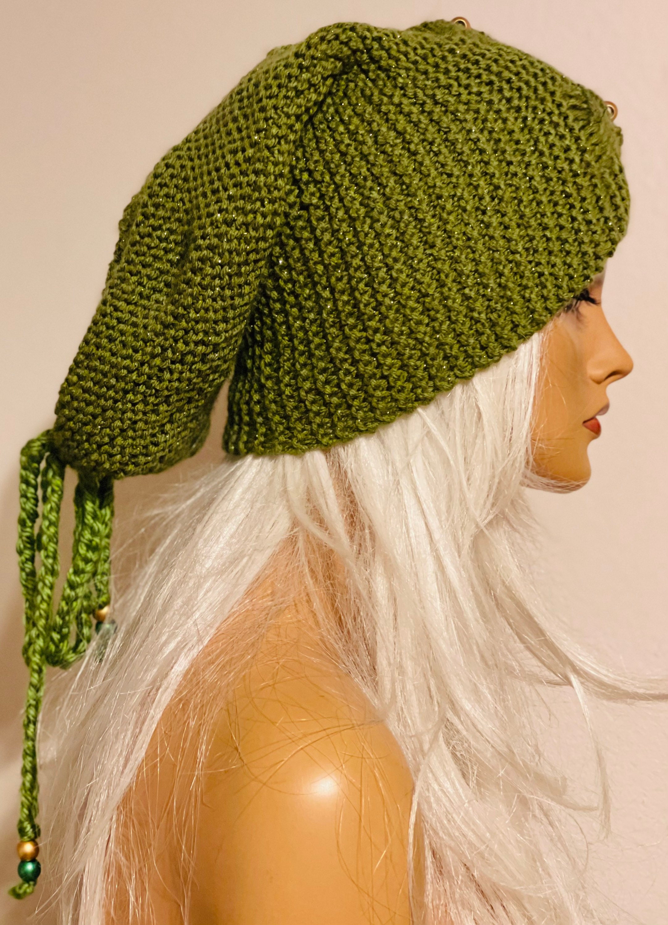Hand Knits 2 Love Slouch Hat Beanie Cap Dedigner Olive Army Green Braids Hip Tie Hand Knits 2 Love Slouch Beanie Hat Cap Braids Beads Tie  main image 2