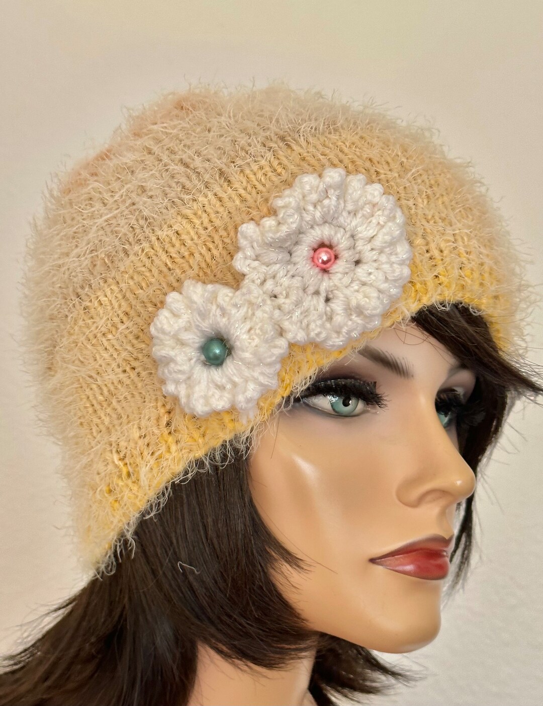 Hand Knits 2 Love Beanie Slouch Gat Cap Flowers Decorative Beads Designer Multi Hand Knits 2 Love Beanie Slouch Hat Cap Flowers Decorative  main image 3
