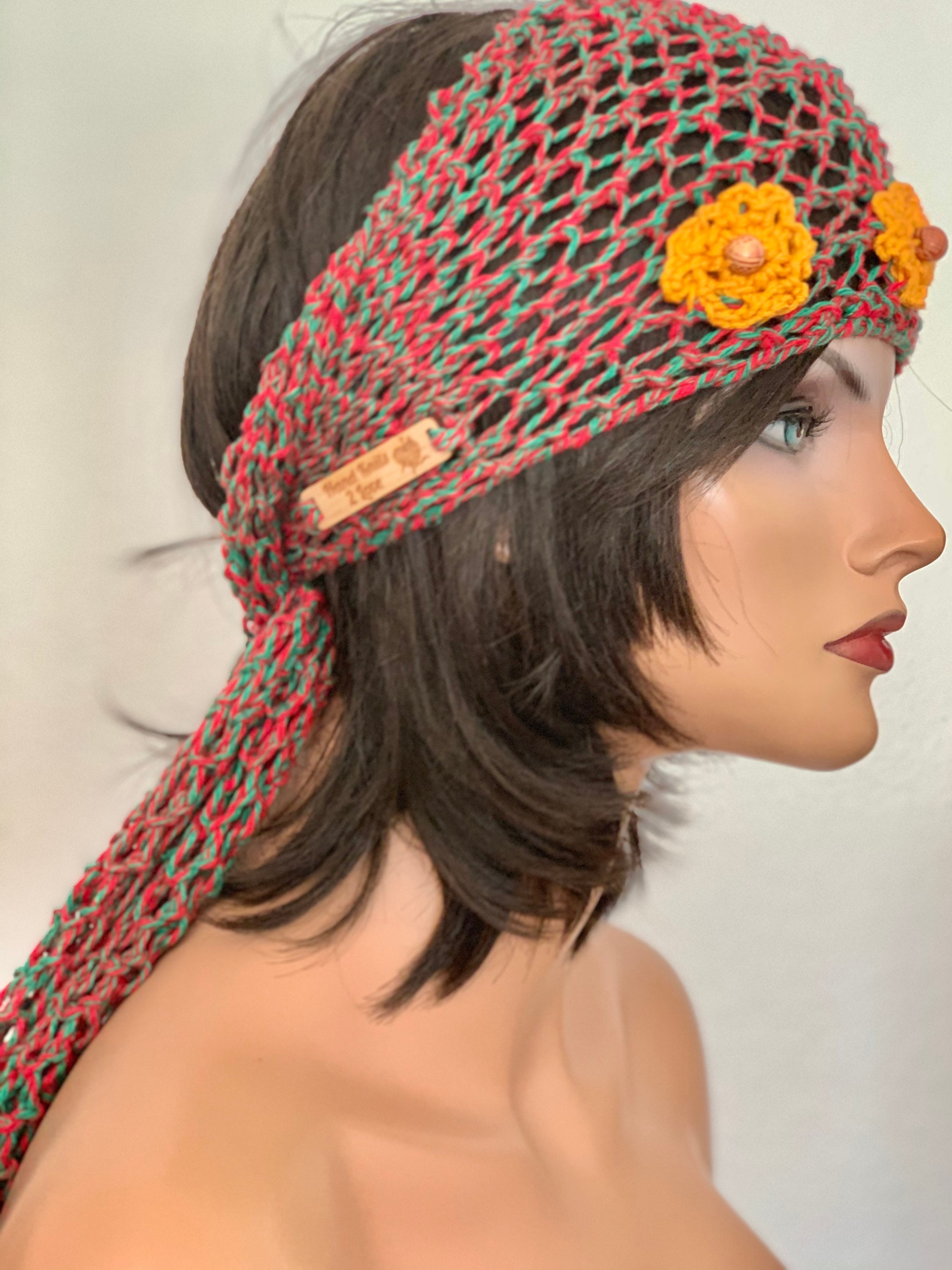 Hand Knits 2 Love Bandana Headband Headscarf Cotton Lace Flower Bead Dedeignet Hand Knits 2 Love Cotton Bandana Scarf Headwrap Headband  main image 2