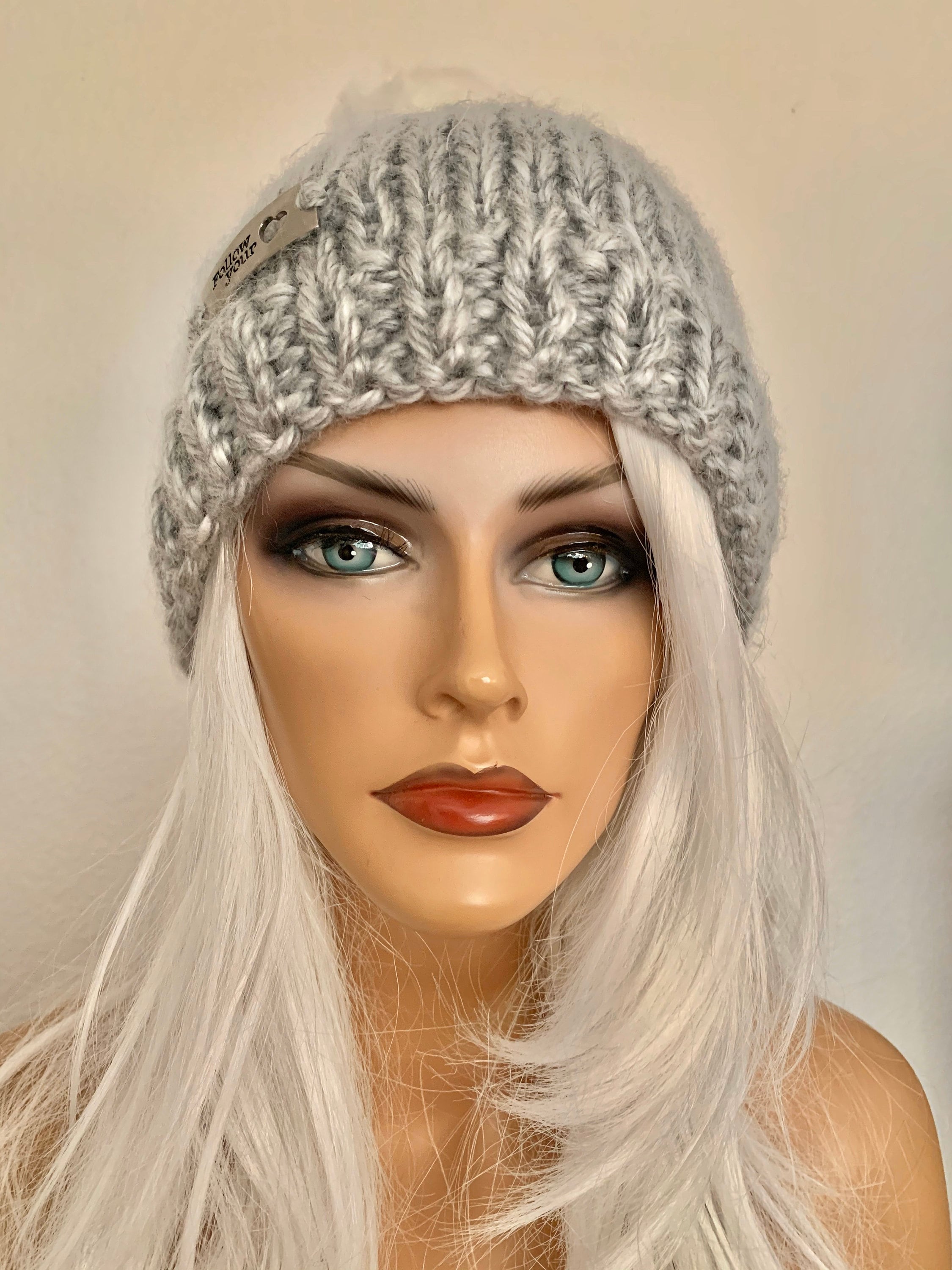 Hand Knits 2 Love Beanie Hat Cap Silver Grey Follow Your  display picture 2