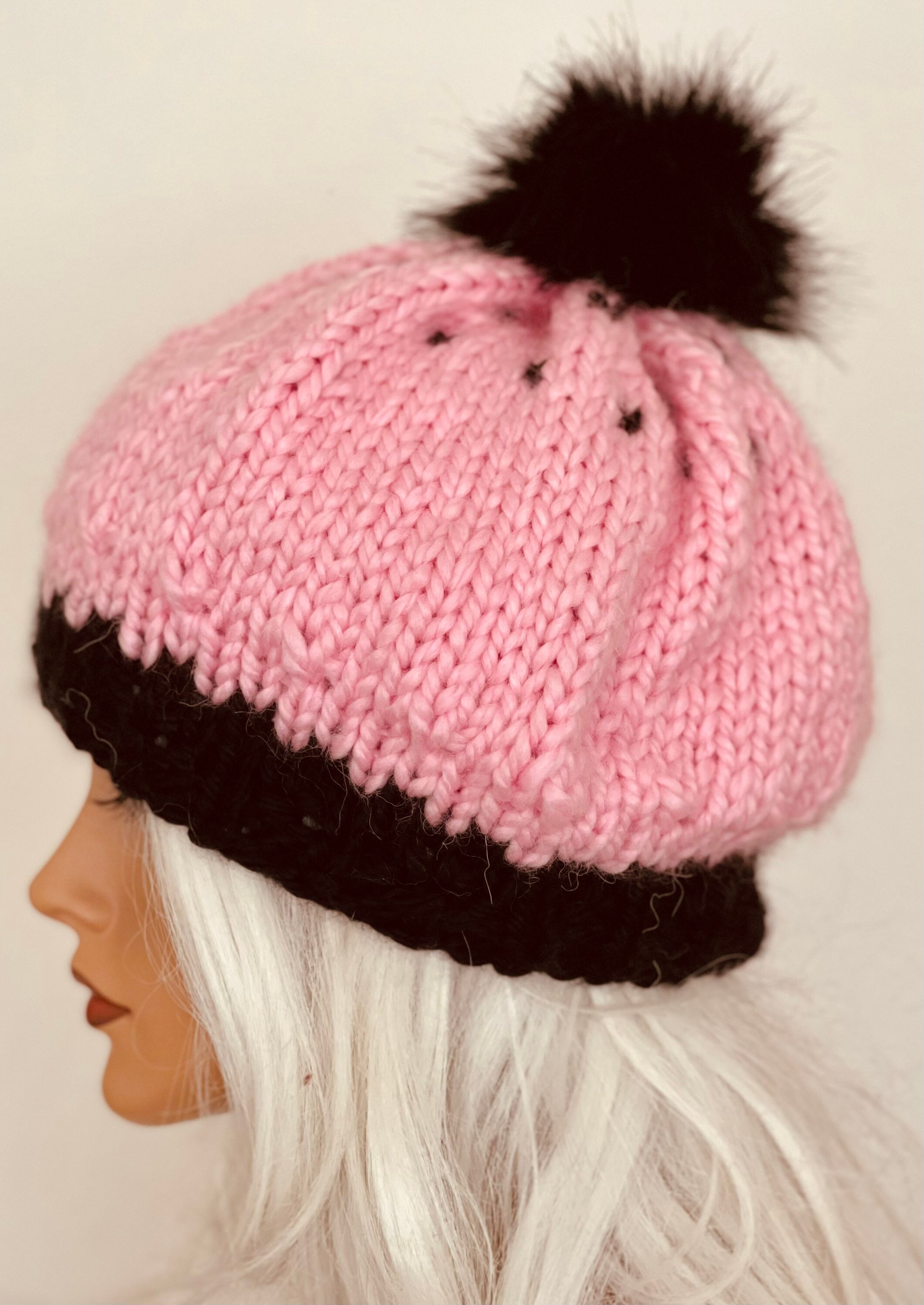 Hand Knits 2 Love Beanie Hat Slouch Cap Semi Chunky Bow Pearl Pink Designer Fun HANDKNITS2LOVE - Etsy main image 3