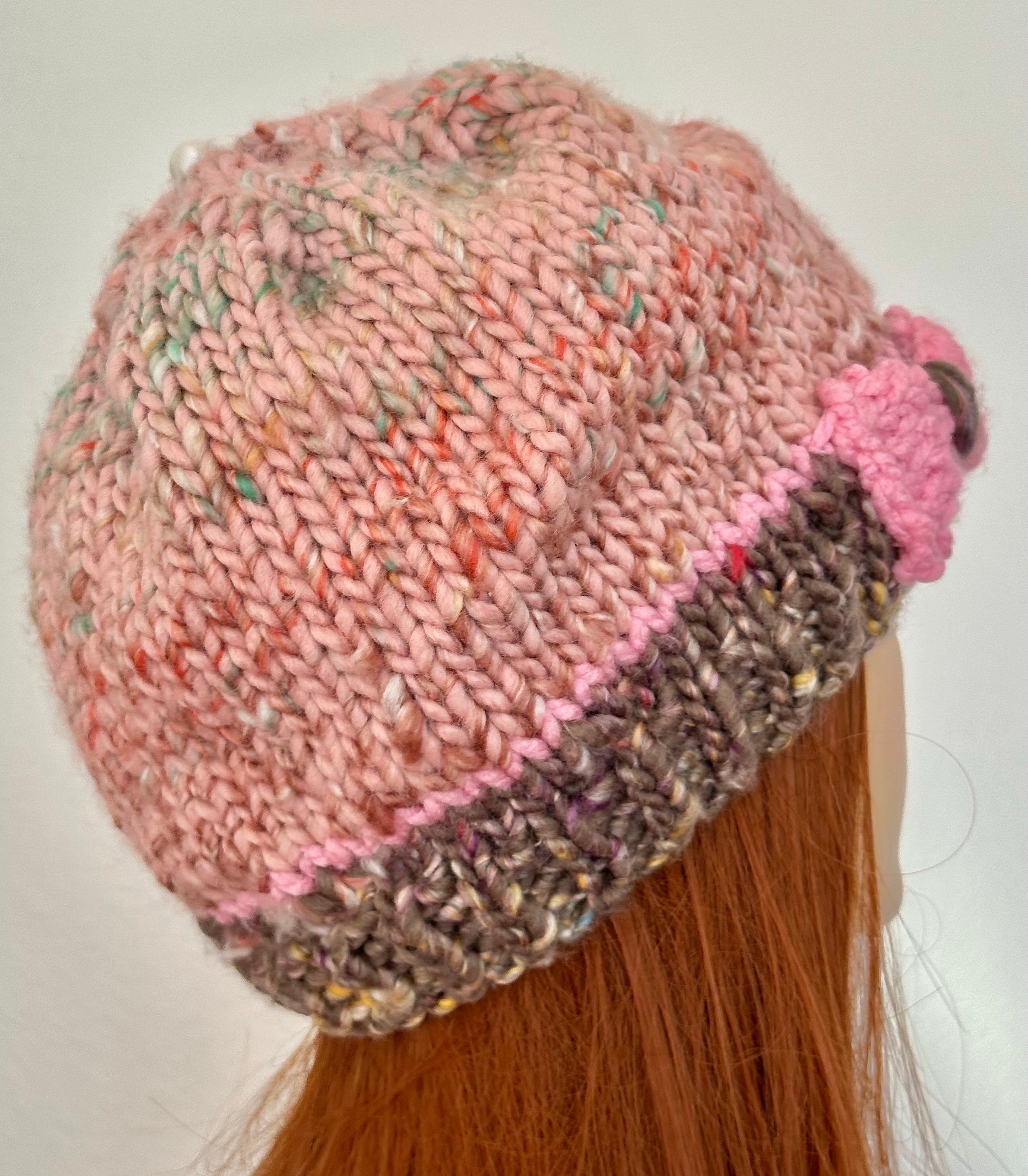 Hand Knits 2 Love Beanie Hat Slouch Cap Semi Chunky Bow Pearl Pink Designer Fun Hand Knits 2 Love Beanie Slouch Cap Designer Fashion Faux  main image 3