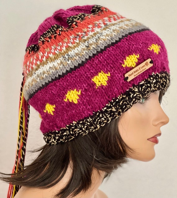 Hand Knits 2 Love Beanie Hat Cap Slouch Pong Tassel Beads  display picture 1