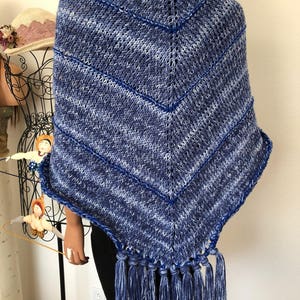 Hand Knits 2 Love Shawl Wrap Designer Fashion Fringes Denim Blues Ombre Four Seasons Gift Birthday Shower Cowl Hip Western Female Soft Cozy image 2