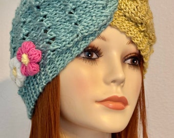 Hand Knits 2 Love Headband Bandana Turban Headwrap Flowers Pink Designer Hair Hand Knits 2 Love Cotton Bandana Headband Headscarf Headwrap  main image 4