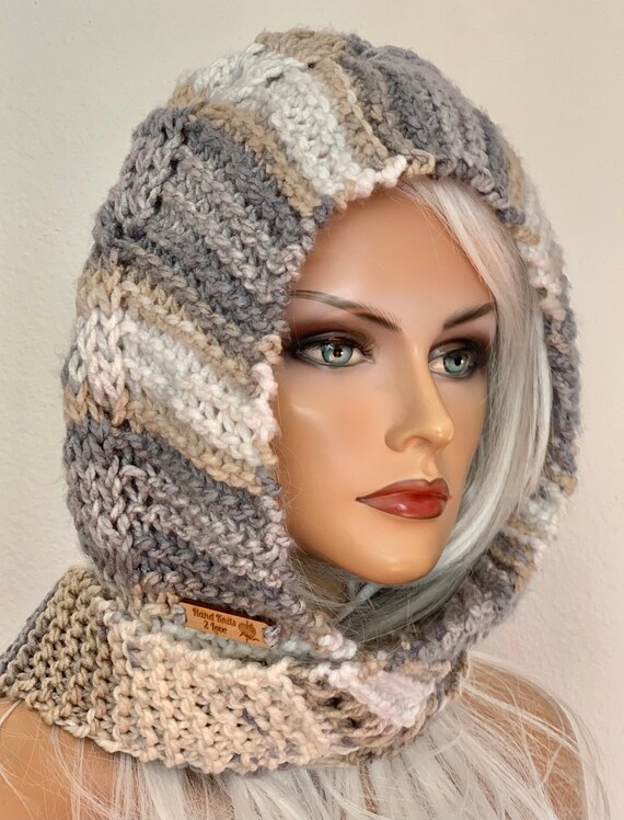 Hand Knits 2 Love Hoodie Scarf Beanie Hat Slouch Cap Neck  display picture 1