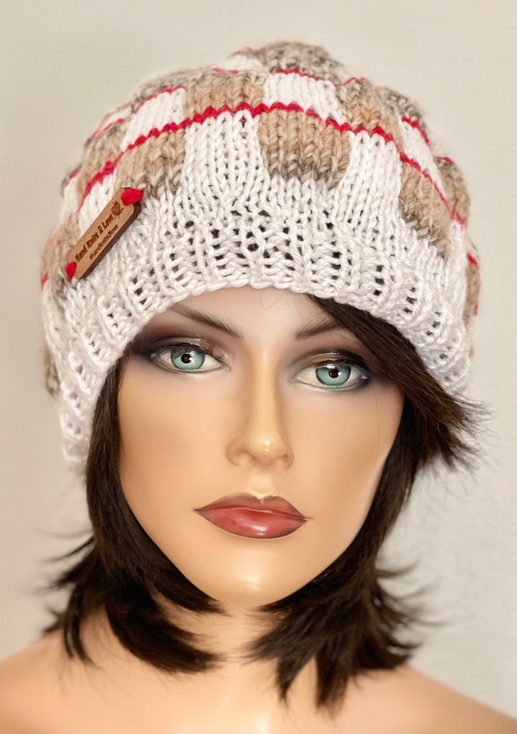 Hand Knits 2 Love Slouch Beanie Hat Cap Fair-isle Faux Fur  display picture 1