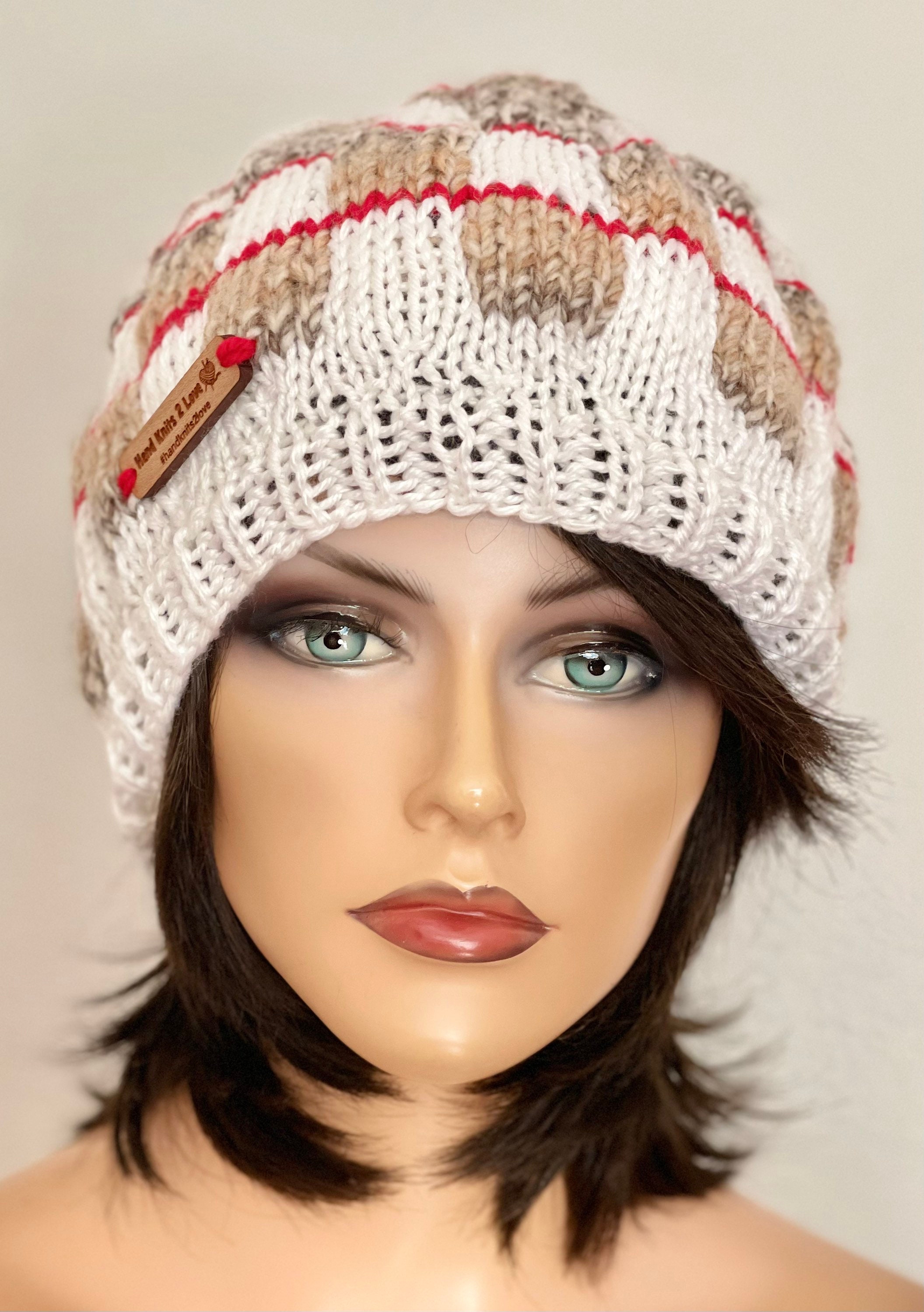 Hand Knits 2 Love Slouch Beanie Hat Cap Fair-isle Faux Fur  display picture 2