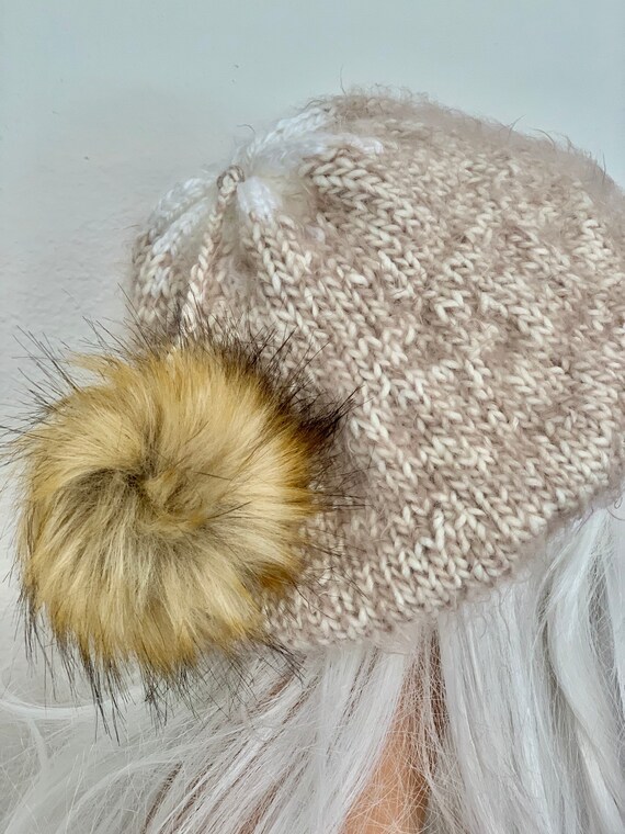 Hand Knits 2 Love Slouch Hat Beanie Beret Cap Designer Original Faux Fur Pom Po Hand Knits 2 Love Slouch Beanie Hat Beret Tam Faux Fur Pom  main image 4