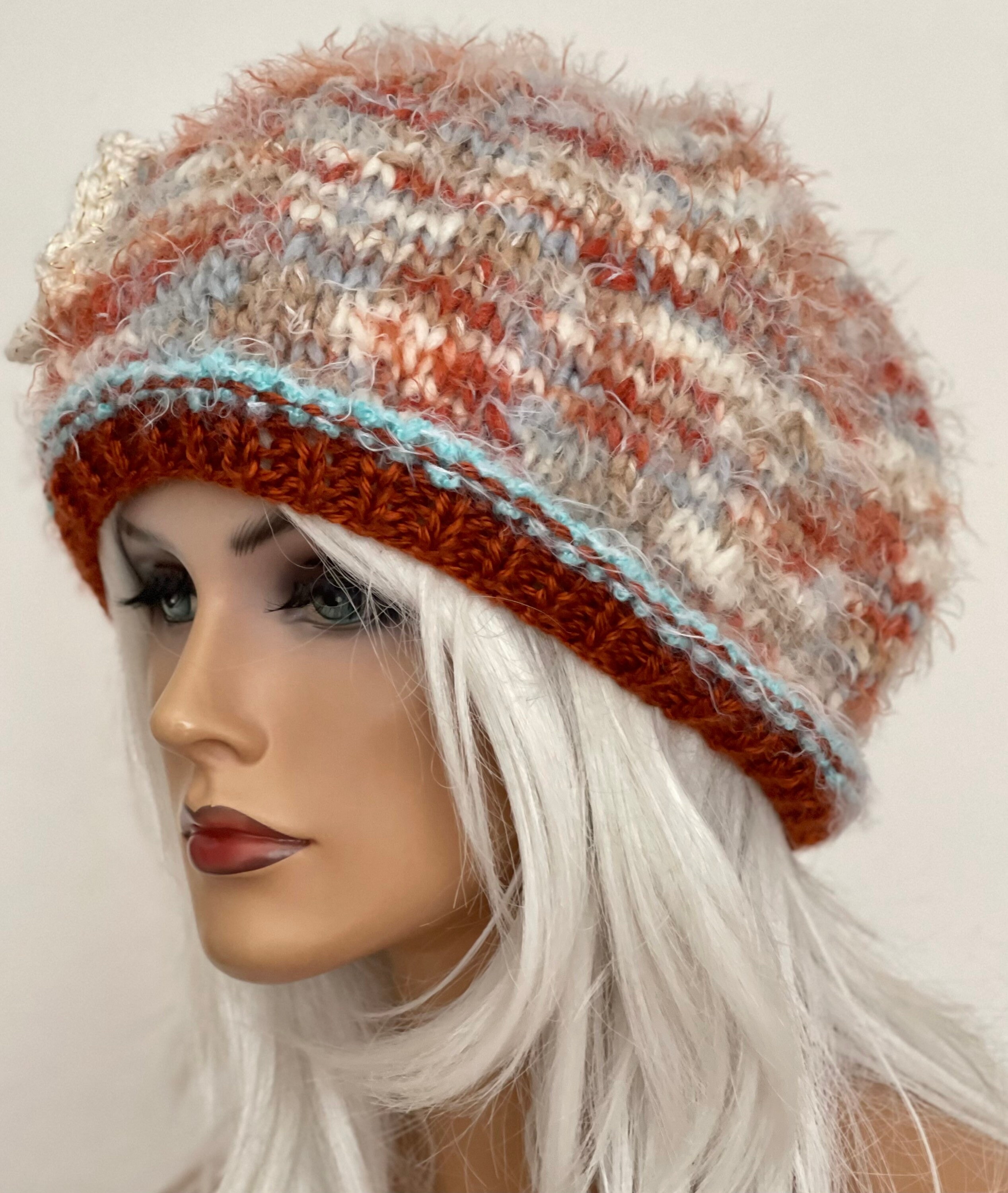 Hand Knits 2 Love Slouch Beanie Hat Cap Ombre Mohair Look 