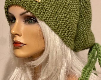 Hand Knits 2 Love Slouch Beanie Hat Cap Braids Beads Tie  display picture 1