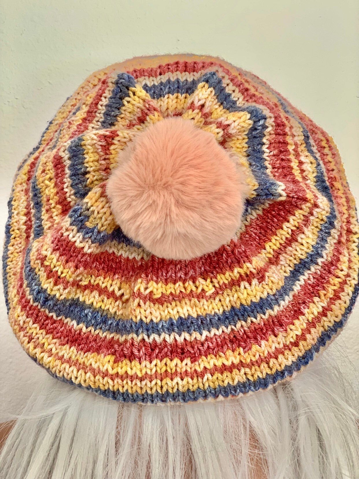 Hand Knits 2 Love Slouch Beanie Hat Beret Tam Faux Fur Pom 