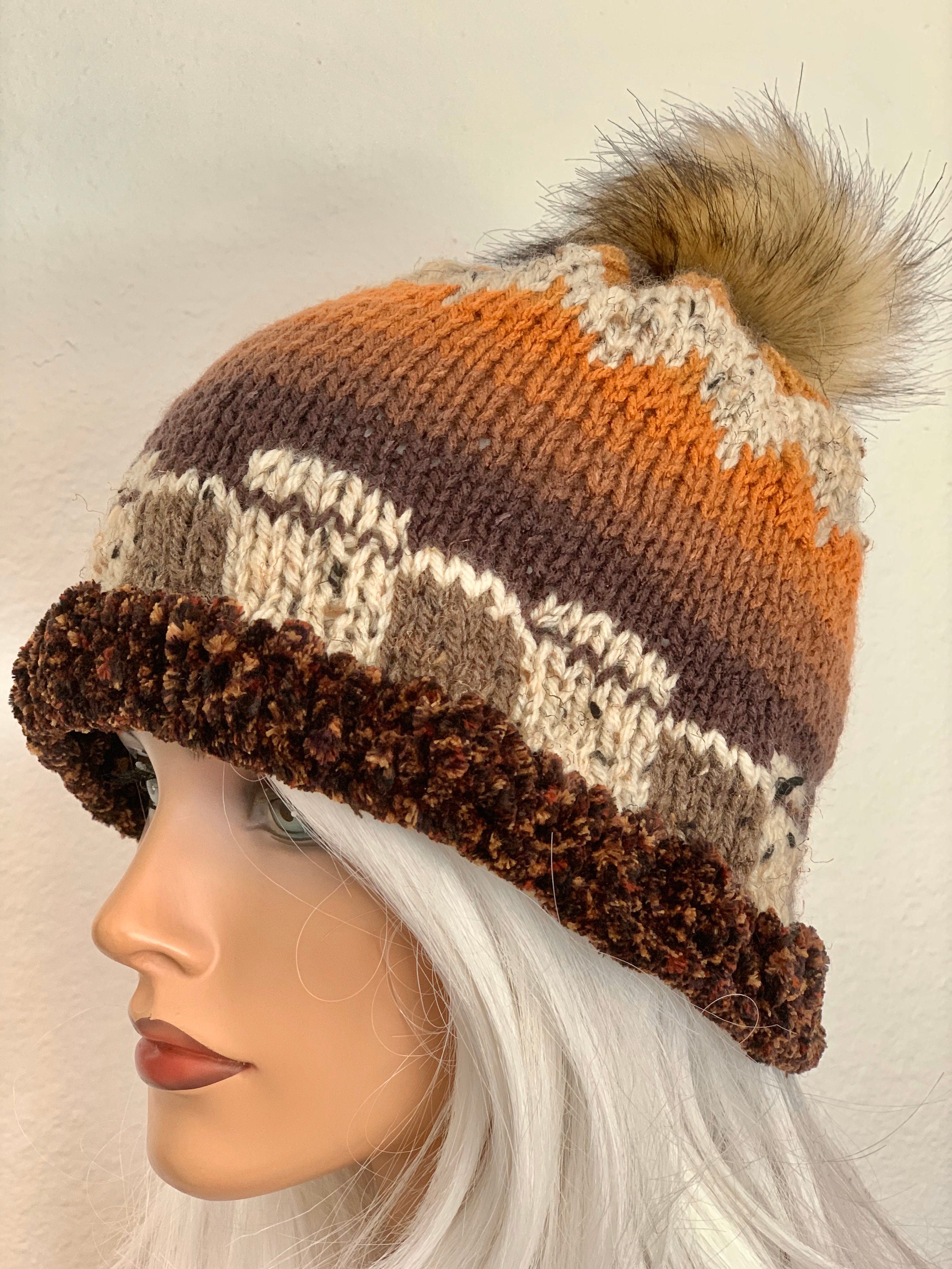 Hand Knits 2 Love Ombre Beanie Hat Slouch Cap Fair-isle Faux  display picture 3