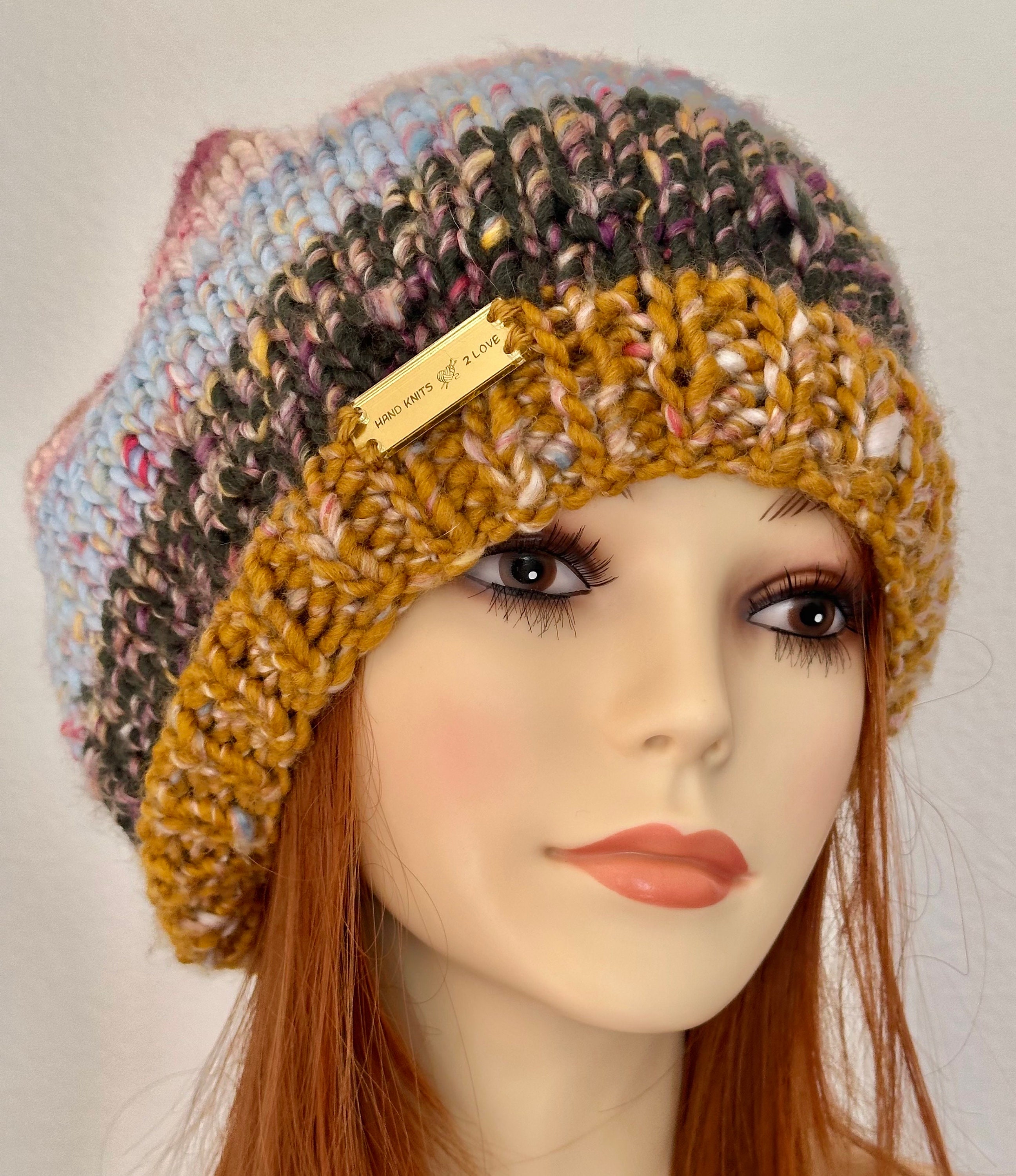 Hand Knits 2 Love Slouch Hat Beanie Cap Designer Multicolors Decorative Bead Hip Hand Knits 2 Love Slouch Beanie Hat Cap Semi Chunky  main image 4